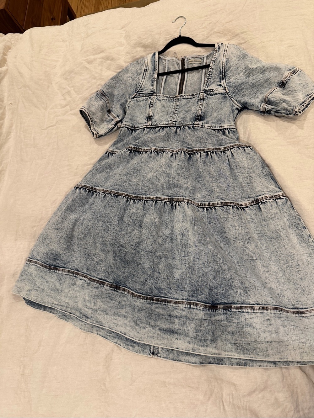 Ulla Johnson Acid-Wash Blue Tiered Denim Dress